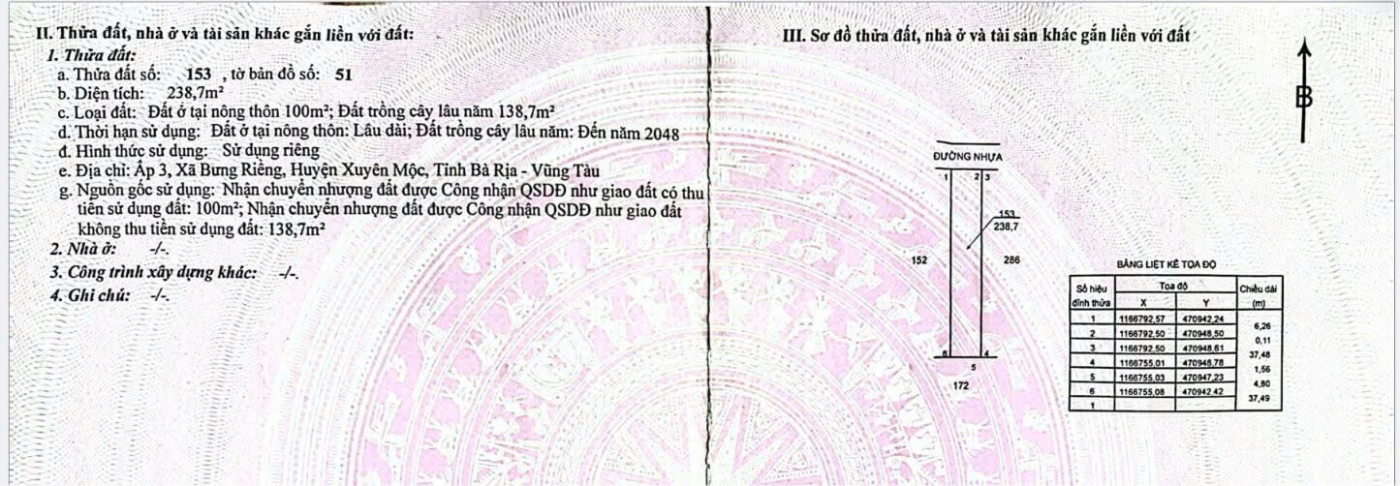 Chính chủ bán đất Bưng Riềng, Xuyên Mộc 238m2 - Gần Hồ Tràm, đường ô tô - Sổ riêng, giá 1,75 tỷ