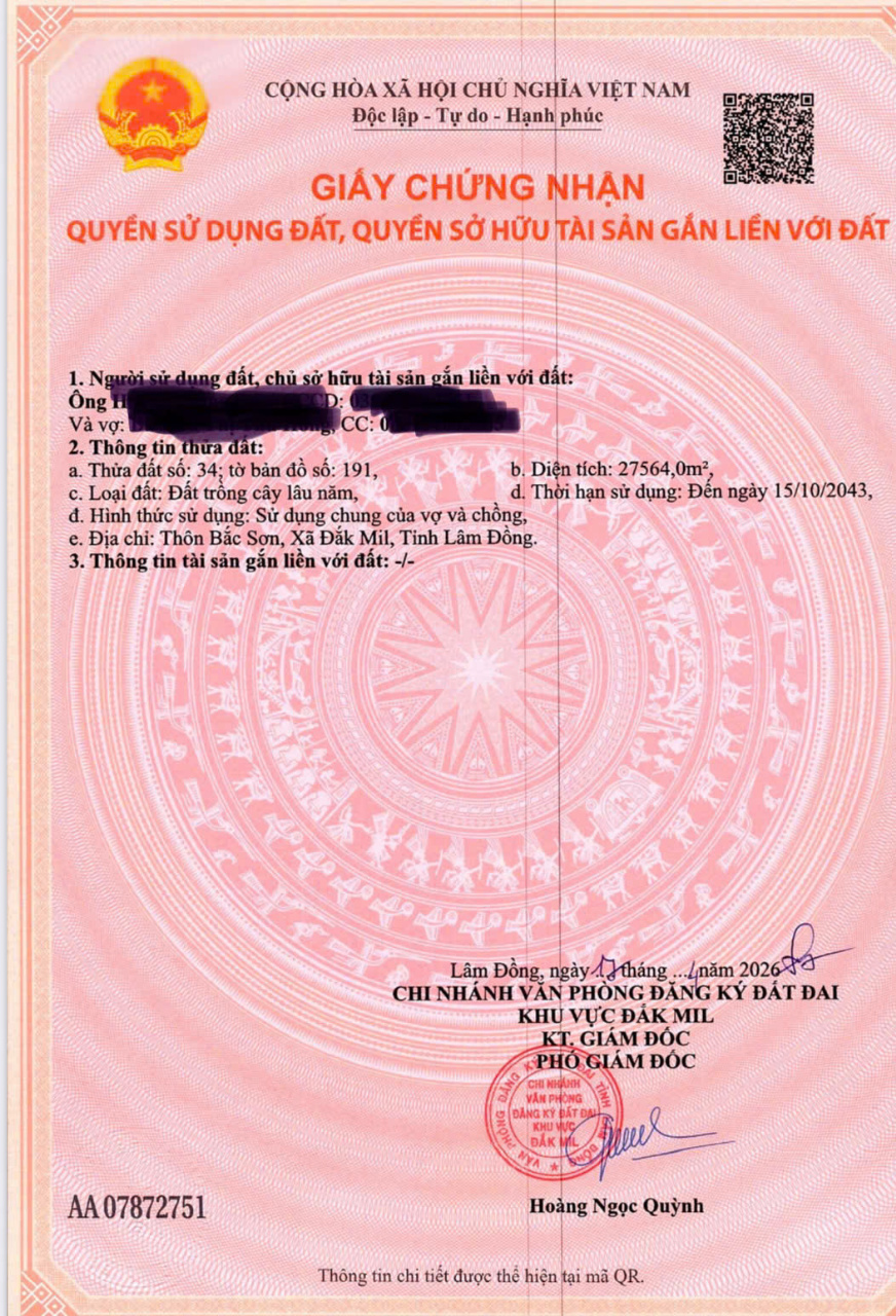 Chính chủ bán đất Bắc Sơn, Đắk Mil, Lâm Đồng - 2,75ha, cách QL14 chỉ 400m, có hồ 2.000m3