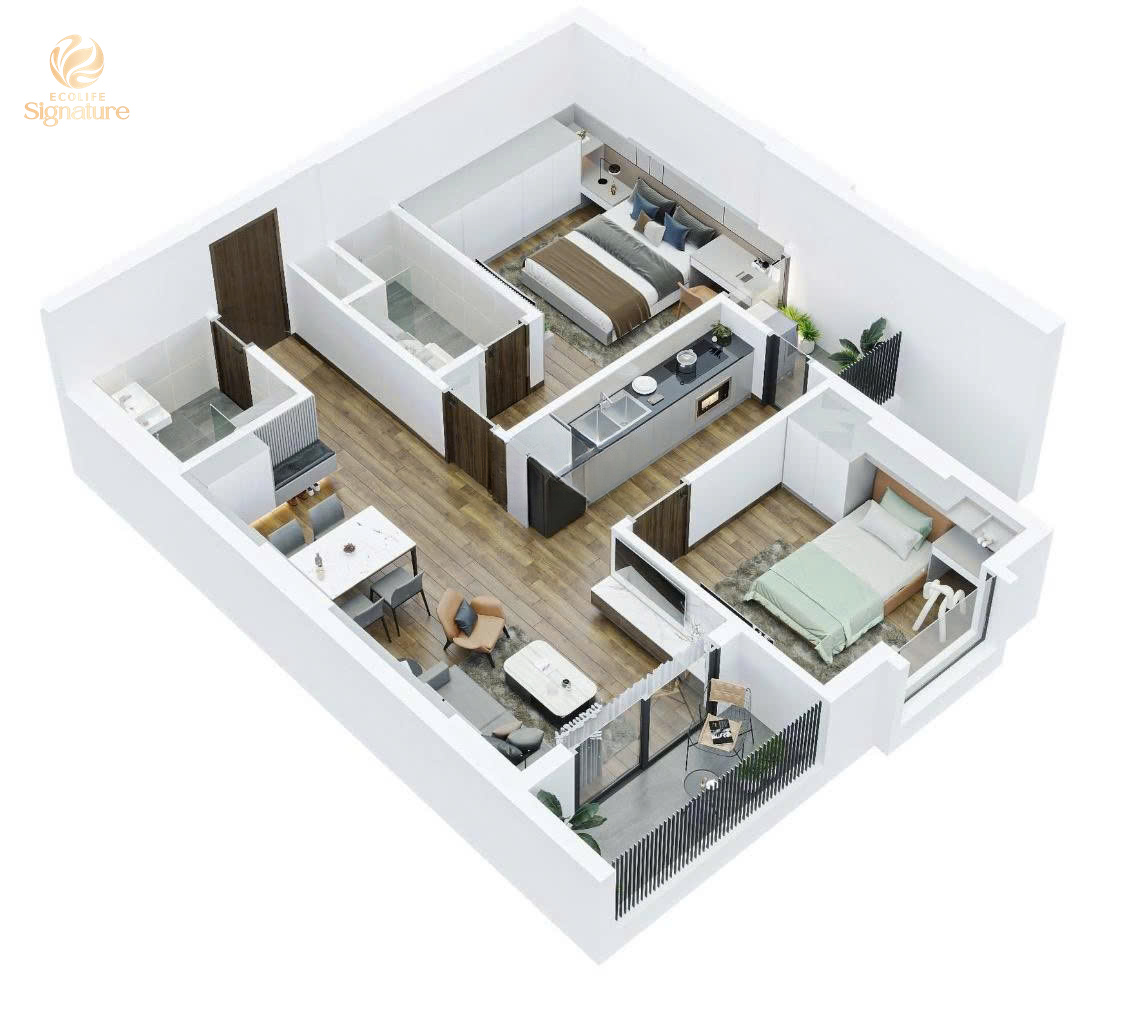 Căn hộ A2 2PN, diện tích lên tới 67m2 ở thuộc Ecolife Signature đường Mê Linh, Liên Chiểu, Đà Nẵng